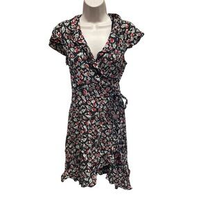 Loco Lindo floral polka dot wrap dress pinup rockabilly women’s small retro